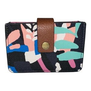 Fossil Mini Tab Wallet Card Holder Compact Coated Canvas Leather Trim **NWT**